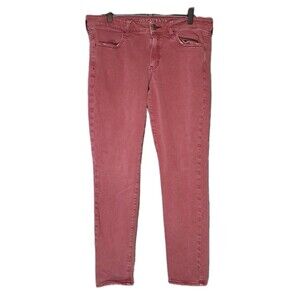 American Eagle Jeans Womens 14 Red Super Stretch Jegging Mid Rise Skinny Zip Fly